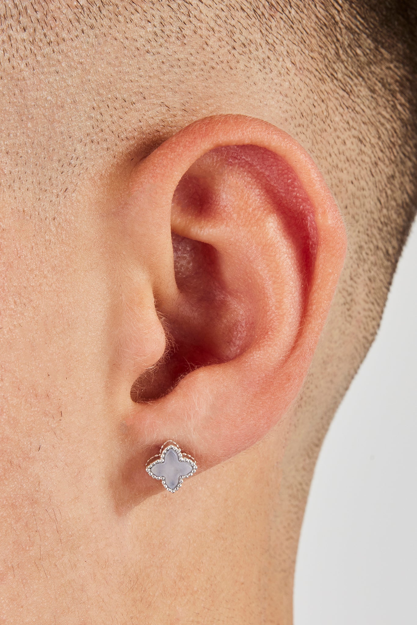 Blue Agate Motif Stud Earrings - 8mm